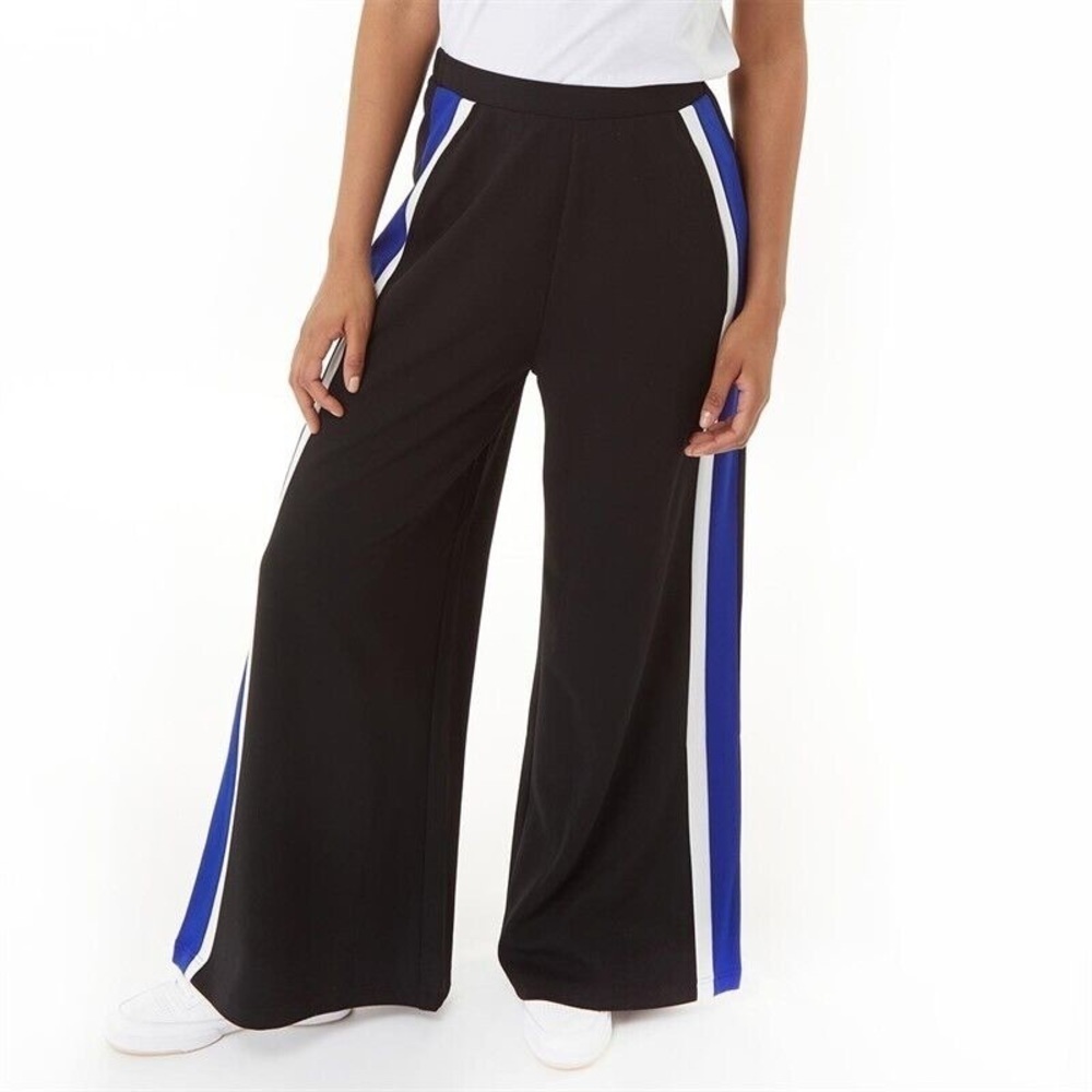 NWT French Connection Crepe Wide Leg Joggers Trousers Black /​Royal Blue/​White